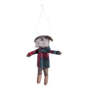 Felt Dog with Spectacles in Plaid Coat Hanging Decoration - Langs