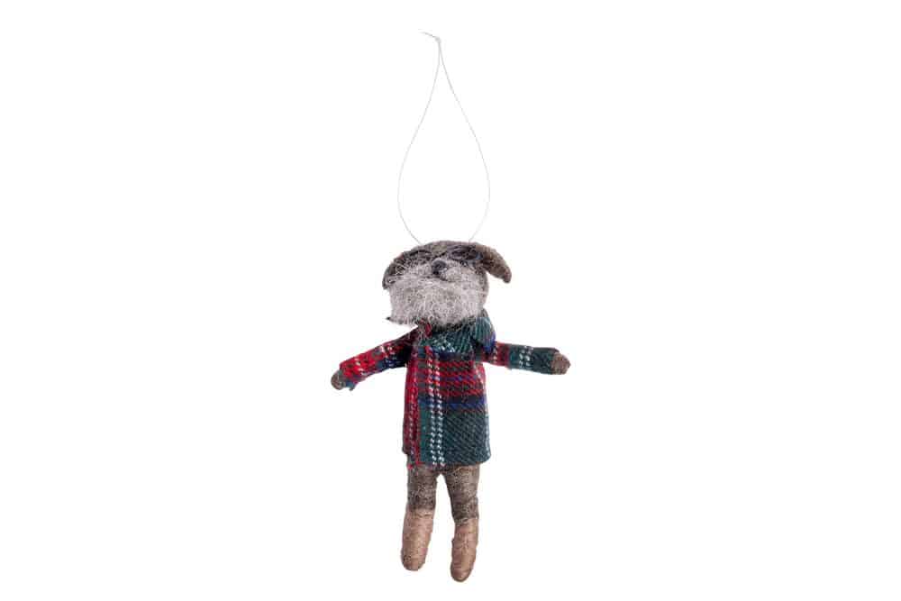 Felt Dog with Spectacles in Plaid Coat Hanging Decoration - Langs