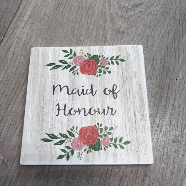 'Maid of Honour' Wooden Floral Wedding Coaster - Langs