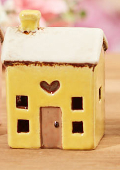 Cute Yellow Mini Ceramic House Ornament - Langs