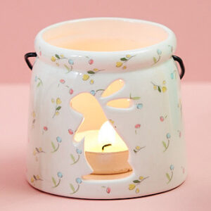 Sitting Bunny Floral Ceramic Lantern Tea Light Holder - Langs