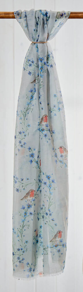 Blue Floral Robin Forget-Me-Not Scarf - Langs