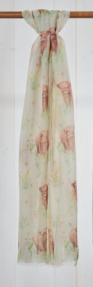 Cream Floral Highland Cow Scarf - Langs