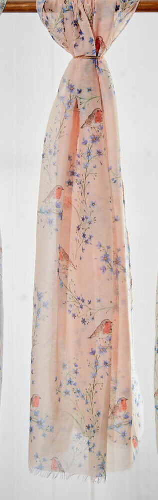 Peachy Pink Floral Robin Forget-Me-Not Scarf - Langs
