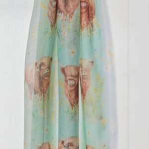 Green Floral Highland Cow Scarf - Langs