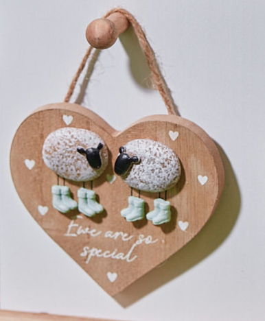 'Ewe Are So Special' Pebble Sheep Wooden Hanging Heart - Langs
