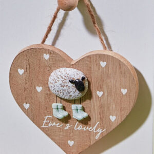 'Ewe's Lovely' Pebble Sheep Wooden Hanging Heart - Langs