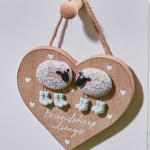 'Friendsheep Always' Pebble Sheep Wooden Hanging Heart - Langs