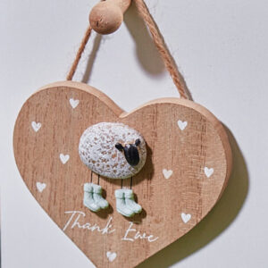 'Thank Ewe' Pebble Sheep Wooden Hanging Heart - Langs