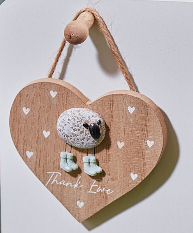 'Thank Ewe' Pebble Sheep Wooden Hanging Heart - Langs