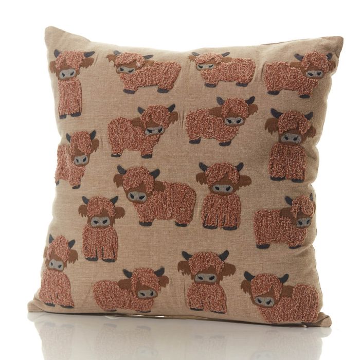 Embroidered Dougal Highland Cow 100% Cotton Cushion - Langs - Image 2