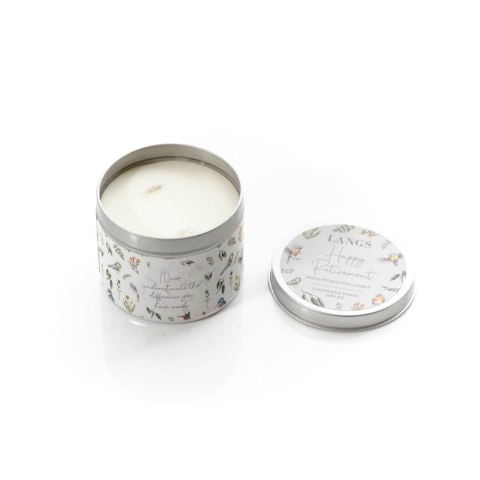 Lavender & White Ginger 'Happy Retirement' Tinned Scented Candle