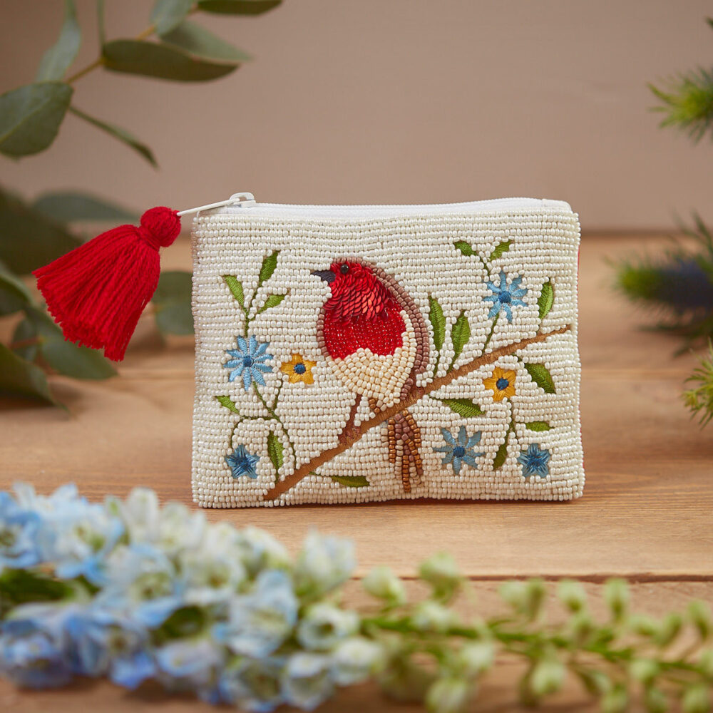 Handmade Robin Beaded Coin Purse - Langs