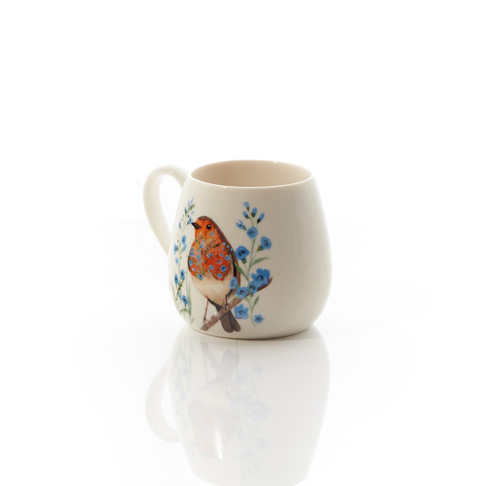 Robin Floral Forget-Me-Not Ceramic Mug - Langs - Image 2