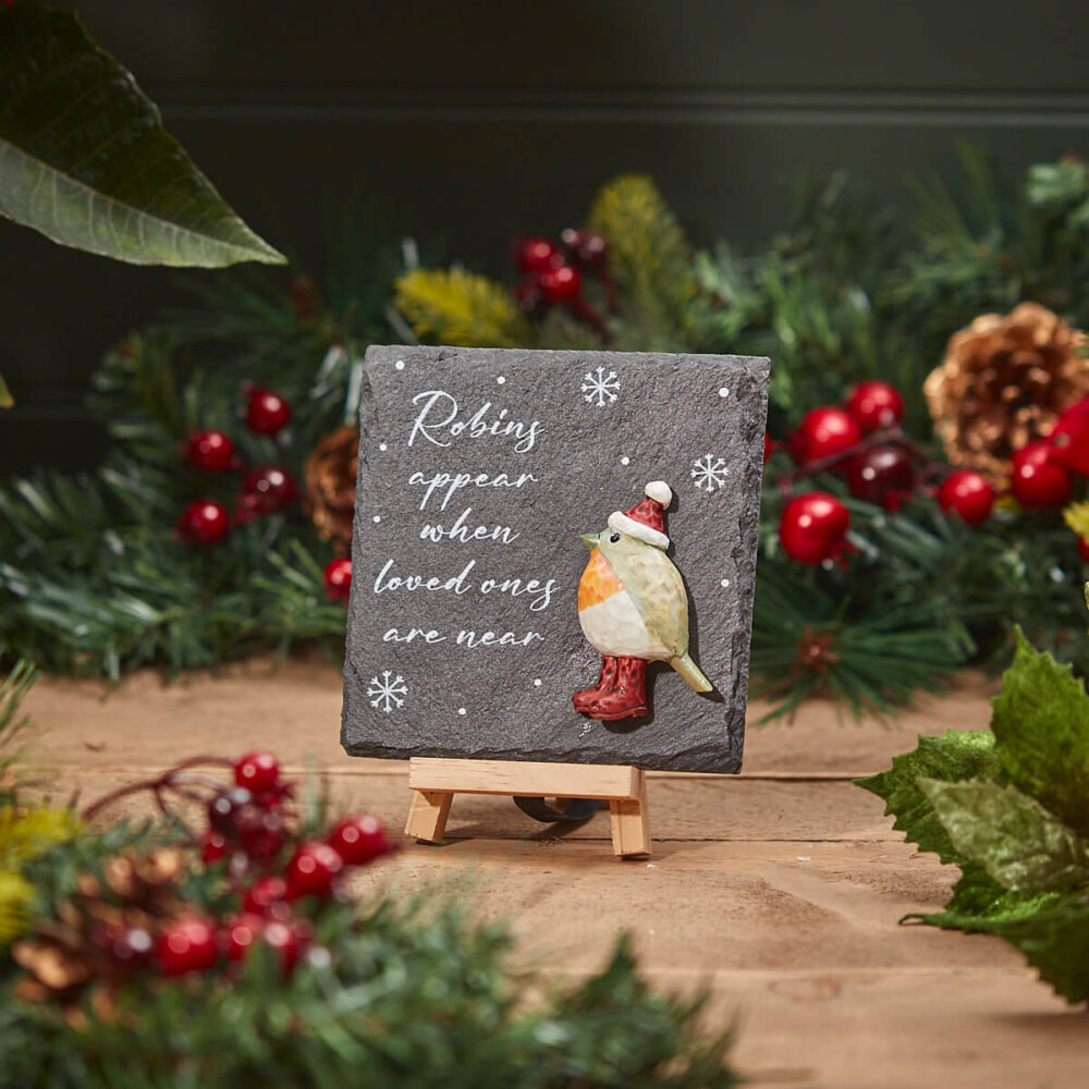 Pebble Christmas Robin 'Robins Appear When Loves Ones Are Near' Slate Plaque with Easel - Langs - Image 2