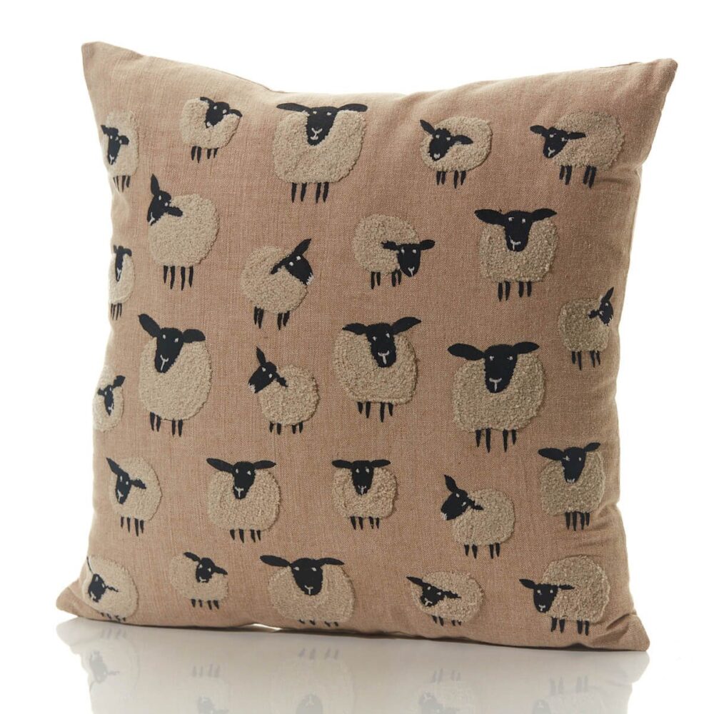 Embroidered Repeat Sheep 100% Cotton Cushion - Langs - Image 2