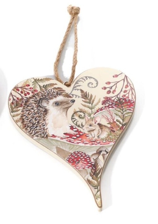 Toadstool Tales Cream Wooden Hanging Heart Plaque with Woodland Animals Design - Image 3