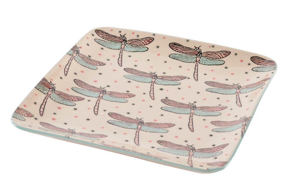 Embossed Dragonfly Square Ceramic Plate