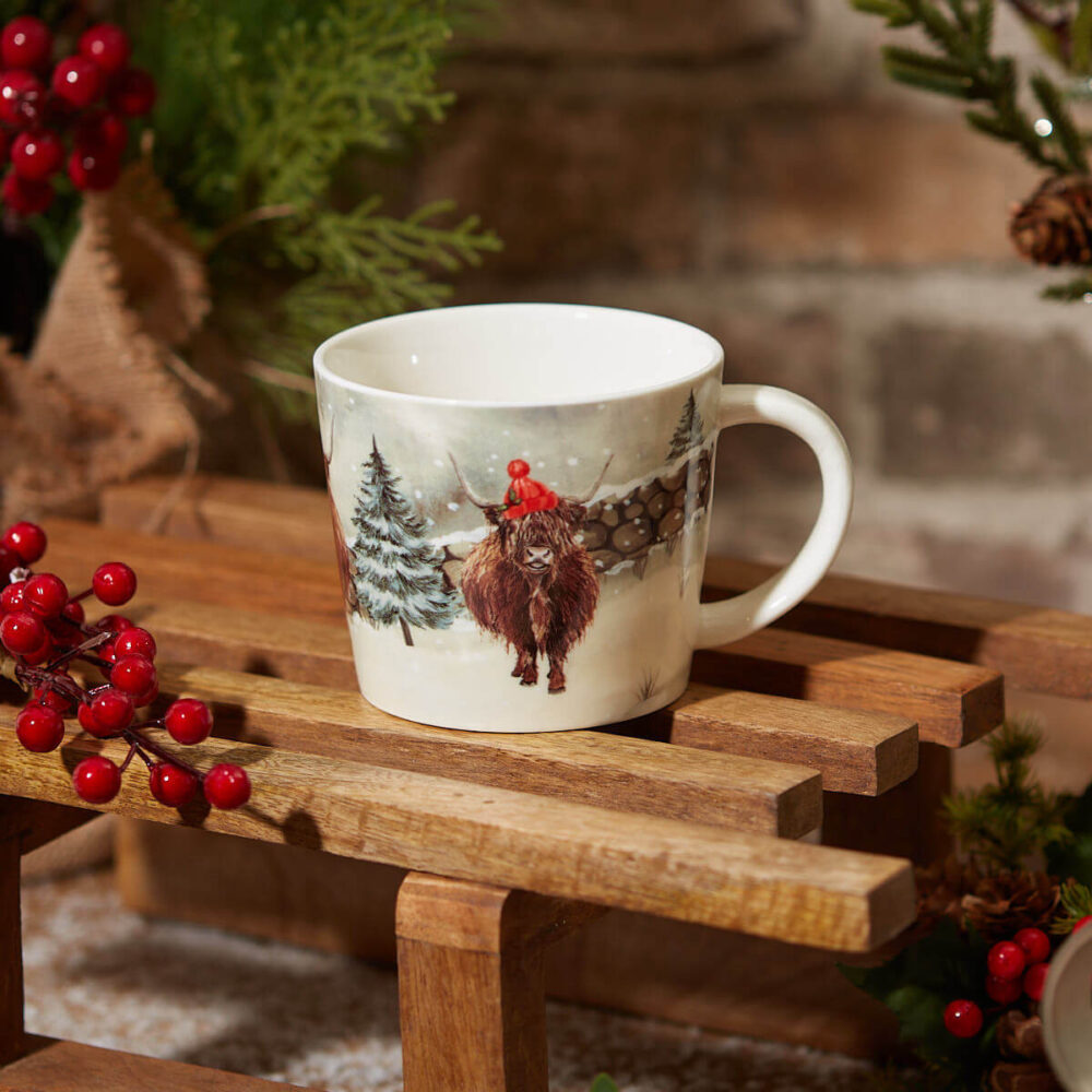 Festive Highland Cow In Snow Mug - Langs