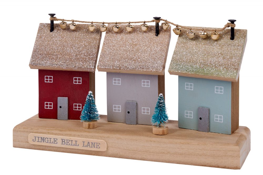‘Jingle Bell Lane’ Handmade Triple House Block Ornament