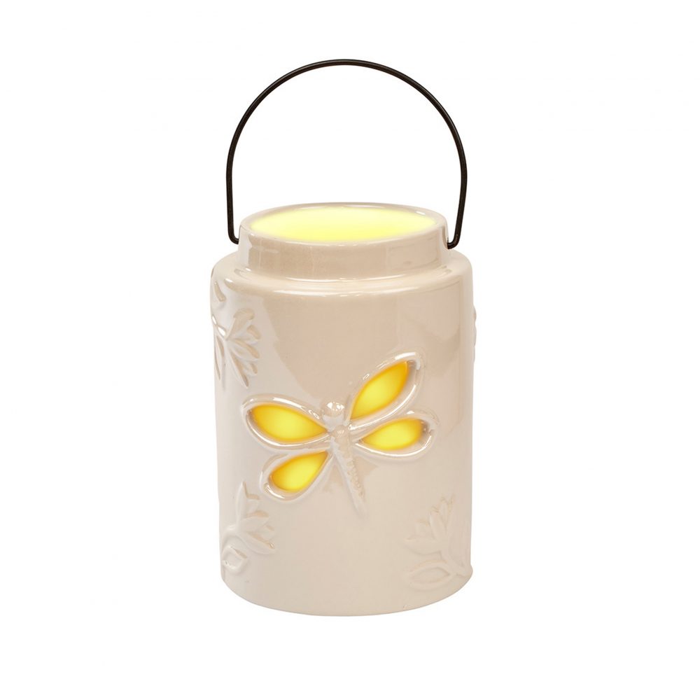 White Ceramic Dragonfly Lantern Tea Light Holder