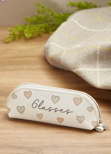 'Glasses' Modern Hearts Zip Up Glasses Case Pouch in Soft Material - Langs