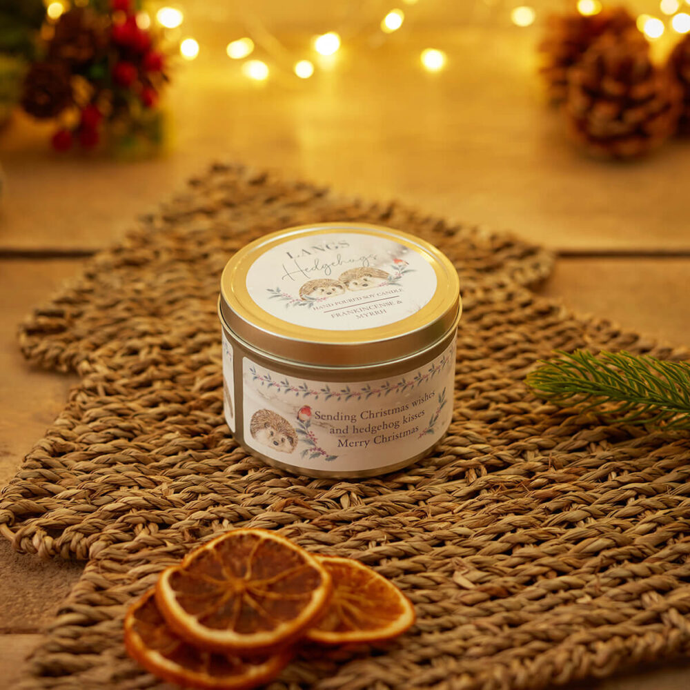 'Hedge Hugs' Hedgehog Frankincense and Myrrh Tinned Scented Candle - Image 2