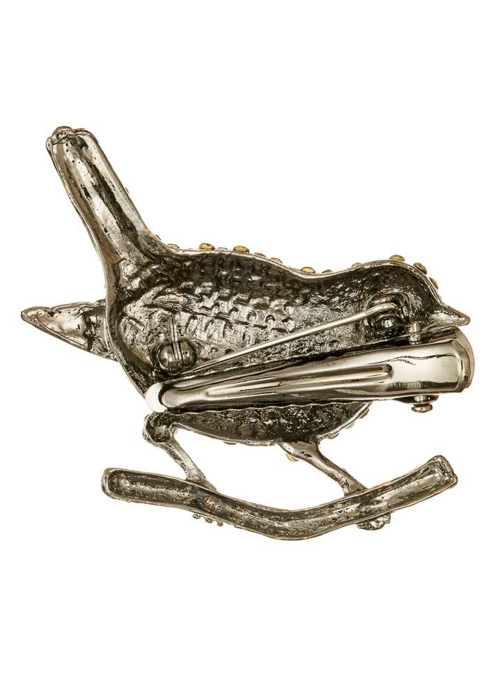 Rosie Fox Pewter Crystal Finch Bird Brooch and Hair Clip - Image 3
