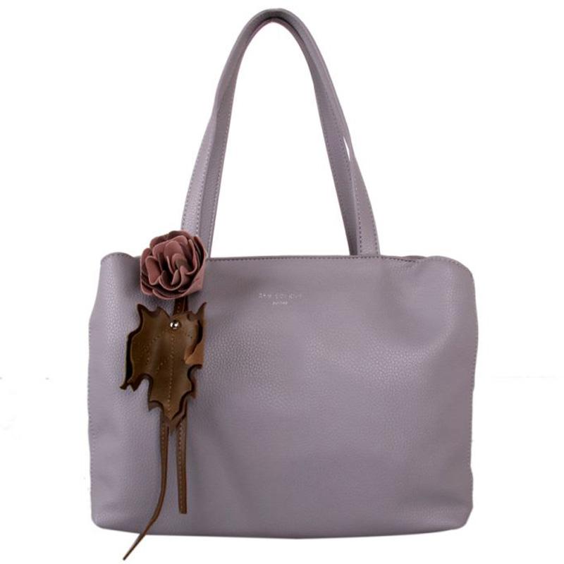 Red Cuckoo - 388 - Silver Lavender Flower Detail Grab Bag Shoulder Bag