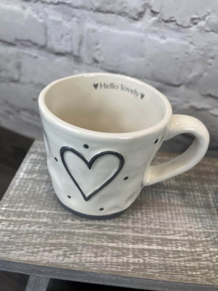 Cream Embossed Heart Mug With Dots