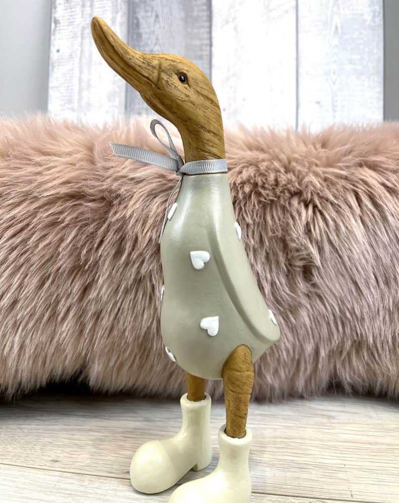 Large Grey Standing Resin Duck with Hearts - Langs