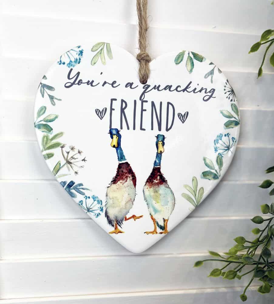 ‘You’re a Quacking Friend’ Duck Hanging Heart Ceramic Plaque - Langs