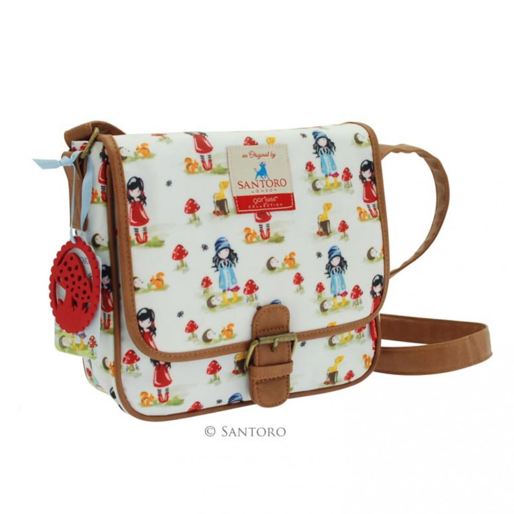 Gorjuss Coated Saddle Bag - Pastel Pattern Print Toadstools