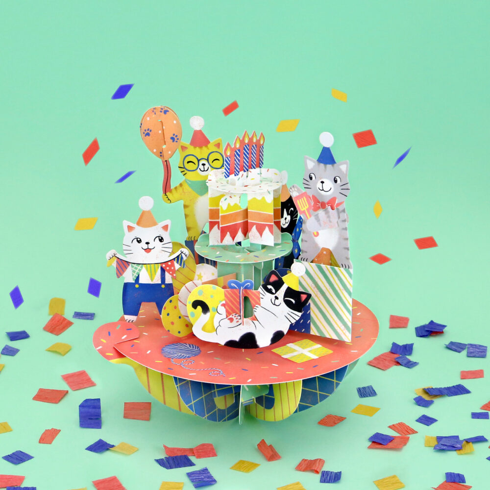 Santoro Birthday Cats Pirouettes 3D Pop-Up Card - Greetings and Birthday Card - Image 2
