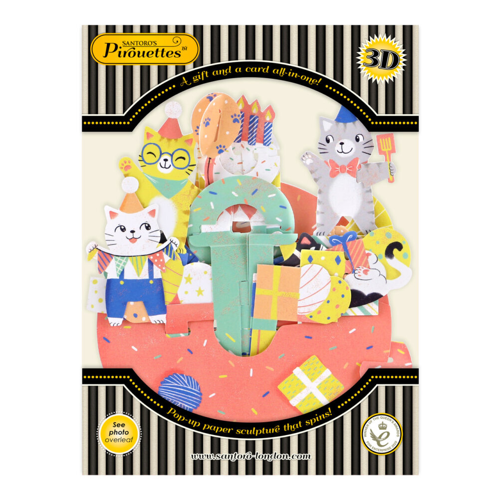 Santoro Birthday Cats Pirouettes 3D Pop-Up Card - Greetings and Birthday Card - Image 4