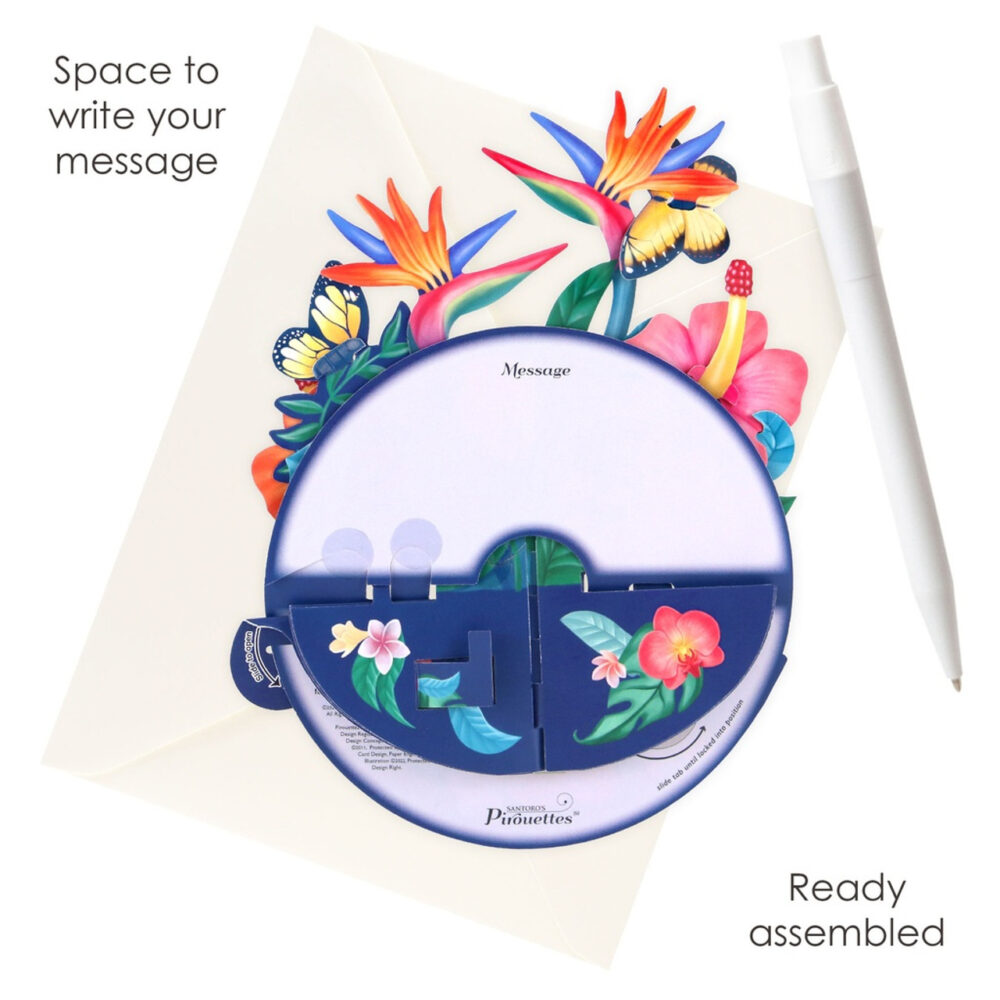 Santoro Tropical Flowers Butterfly Pirouettes 3D Pop-Up Card - Greetings and Birthday Card - Image 5