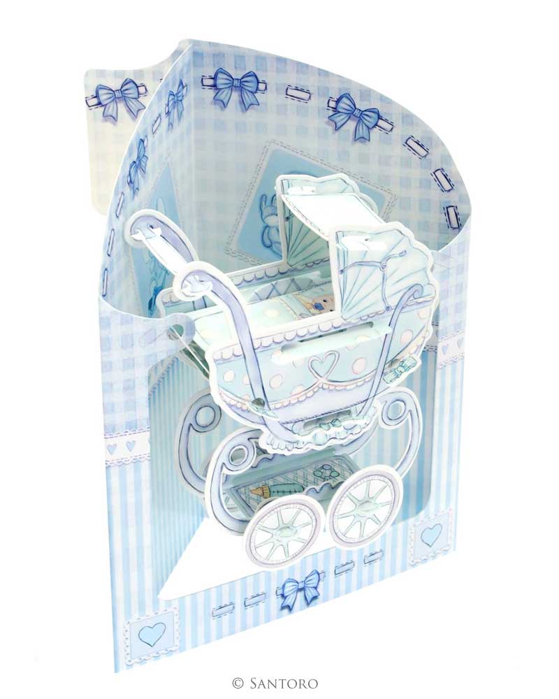 Santoro Blue Baby Boy Pram 3D Pop-Up Swing Card - Greetings and Birthday Card - Image 2