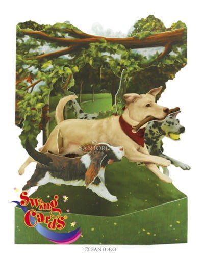 Santoro Dogs In the Park 3D Pop-Up Swing Card - Greetings and Birthday Card