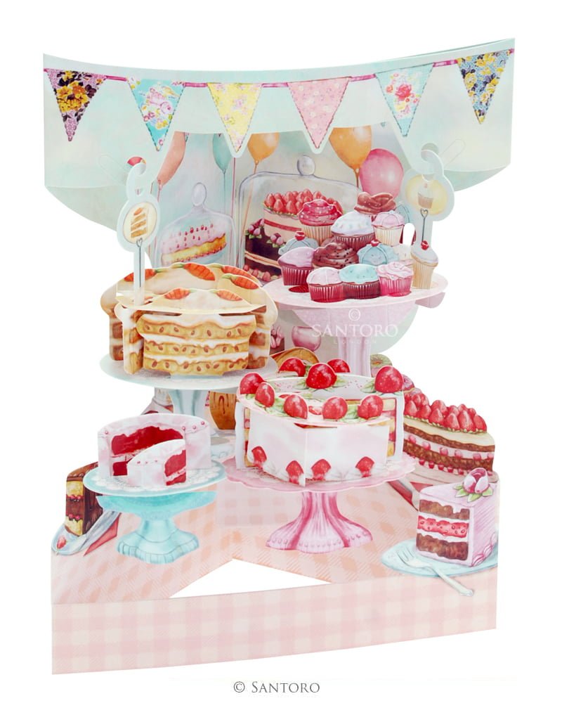 Santoro Home Baked Cakes 3D Pop-Up Swing Card - Greetings and Birthday Card