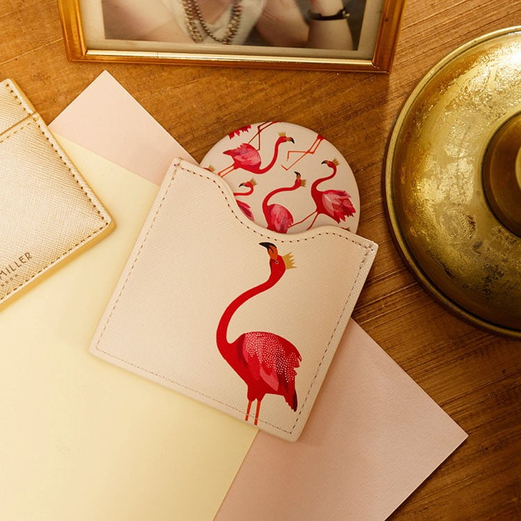 Flamingo Cosmetic Mirror in Pouch - Sara Miller London - Image 4