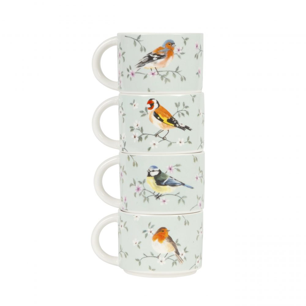 Set of 4 Garden Birds Stacking Mugs - Sass and Belle