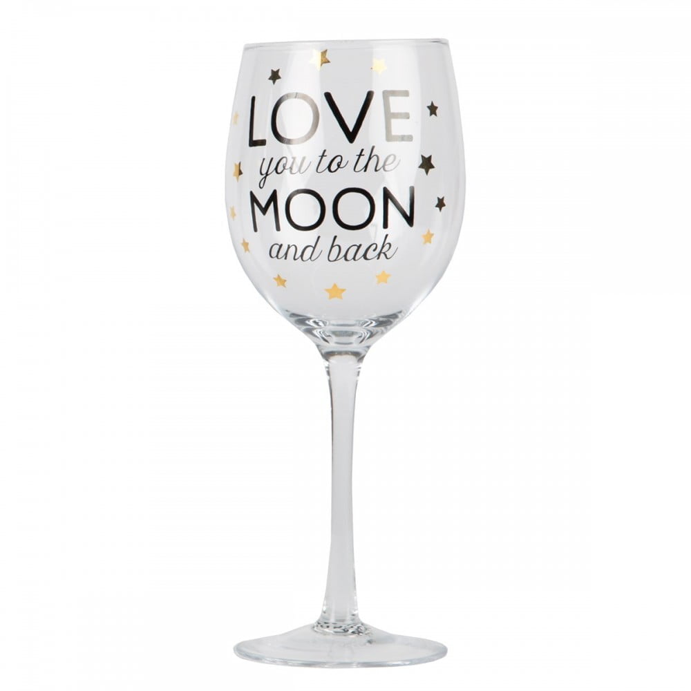 Love You To The Moon and Back Golden Stars Wine Glass - Sass and Belle