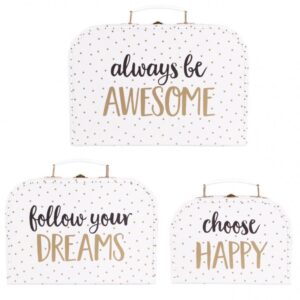 Always Be Awesome Set of 3 Metallic Monochrome Suitcases - Sass and Belle