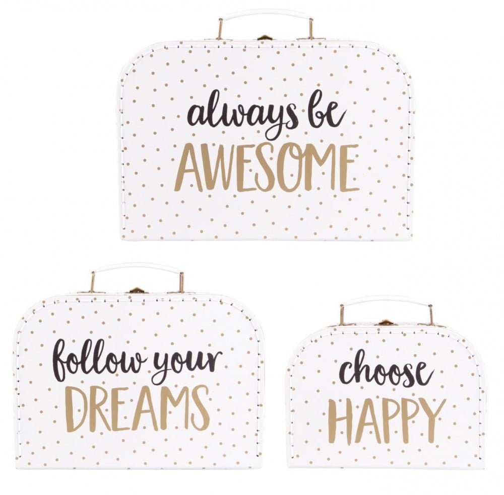 Always Be Awesome Set of 3 Metallic Monochrome Suitcases - Sass and Belle