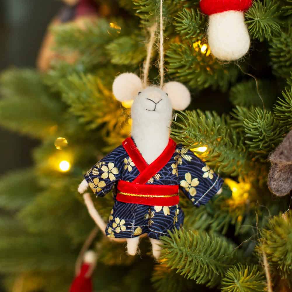 Kimono Felted Wool mouse Decoration, 12 cm - Sass and Belle - Image 2