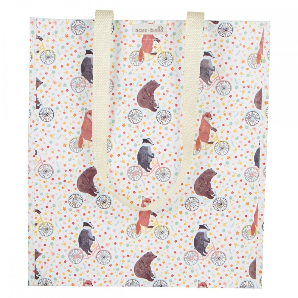 Happy Animals On Bikes Woven Plastic Shopper Tote Bag - Sass and Belle