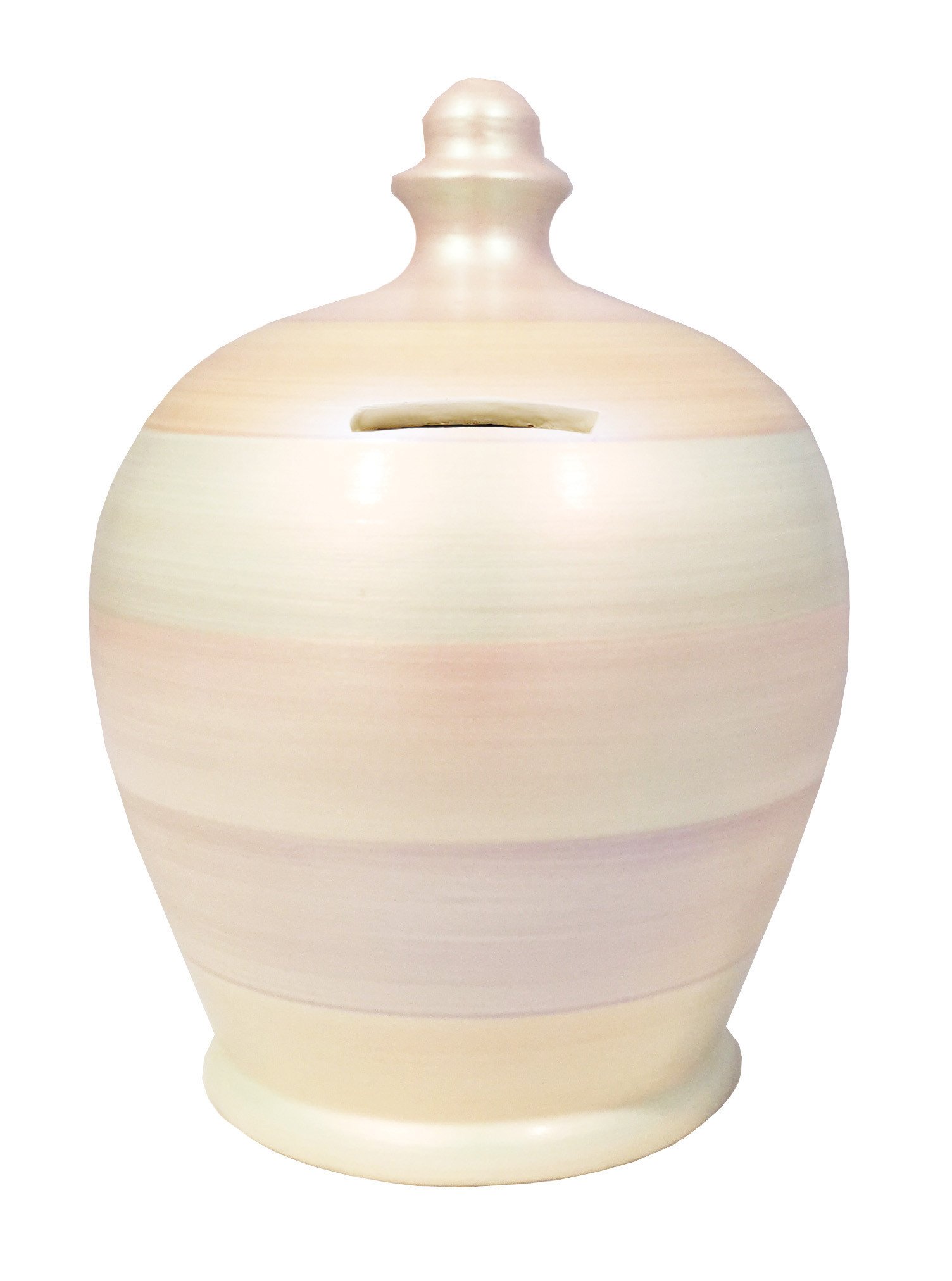 Terramundi Money Pot - Metallic White with Pearlescent Multi Coloured Stripes - C73