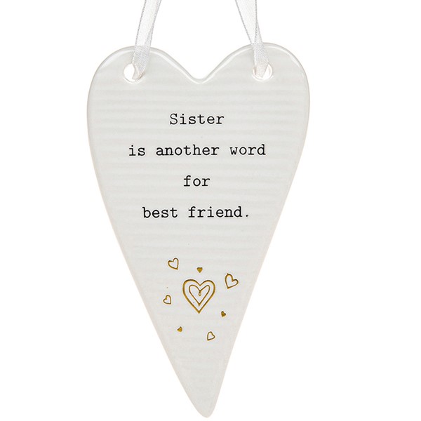 'Sister Is Another Word For Best Friend' Ceramic Heart Hanging Plaque - Thoughtful Words