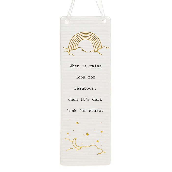 'When It Rains Look For Rainbows, When It's Dark Look For Stars' Ceramic Rectangle Hanging Plaque - Thoughtful Words