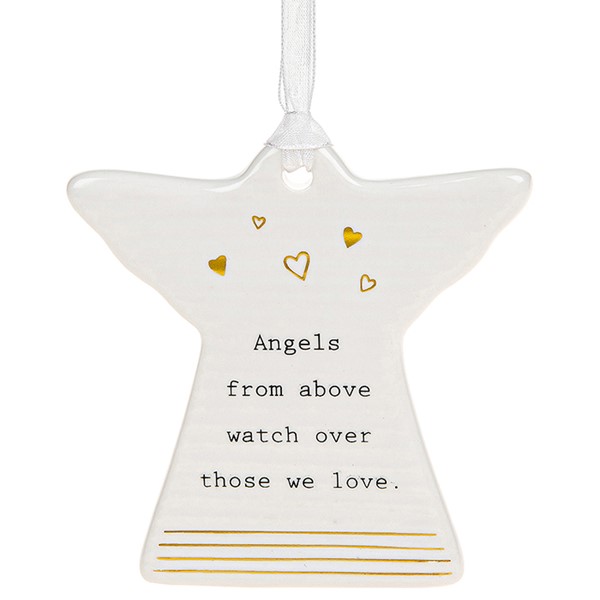 'Angels From Above Watch Over Those We Love' Ceramic Guardian Angel Hanging Plaque - Thoughtful Words
